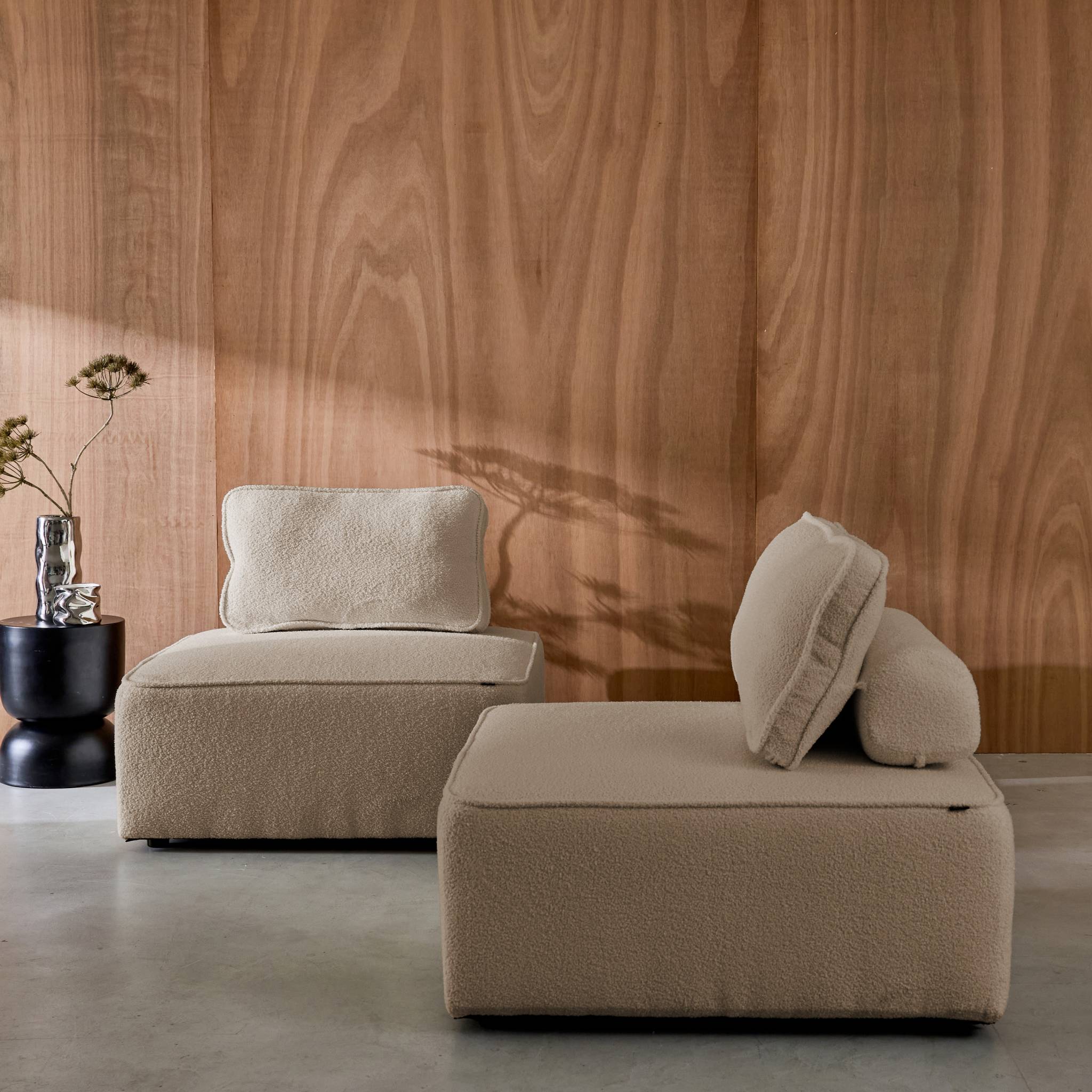 Divano modulare in bouclé, 2 posti, beige