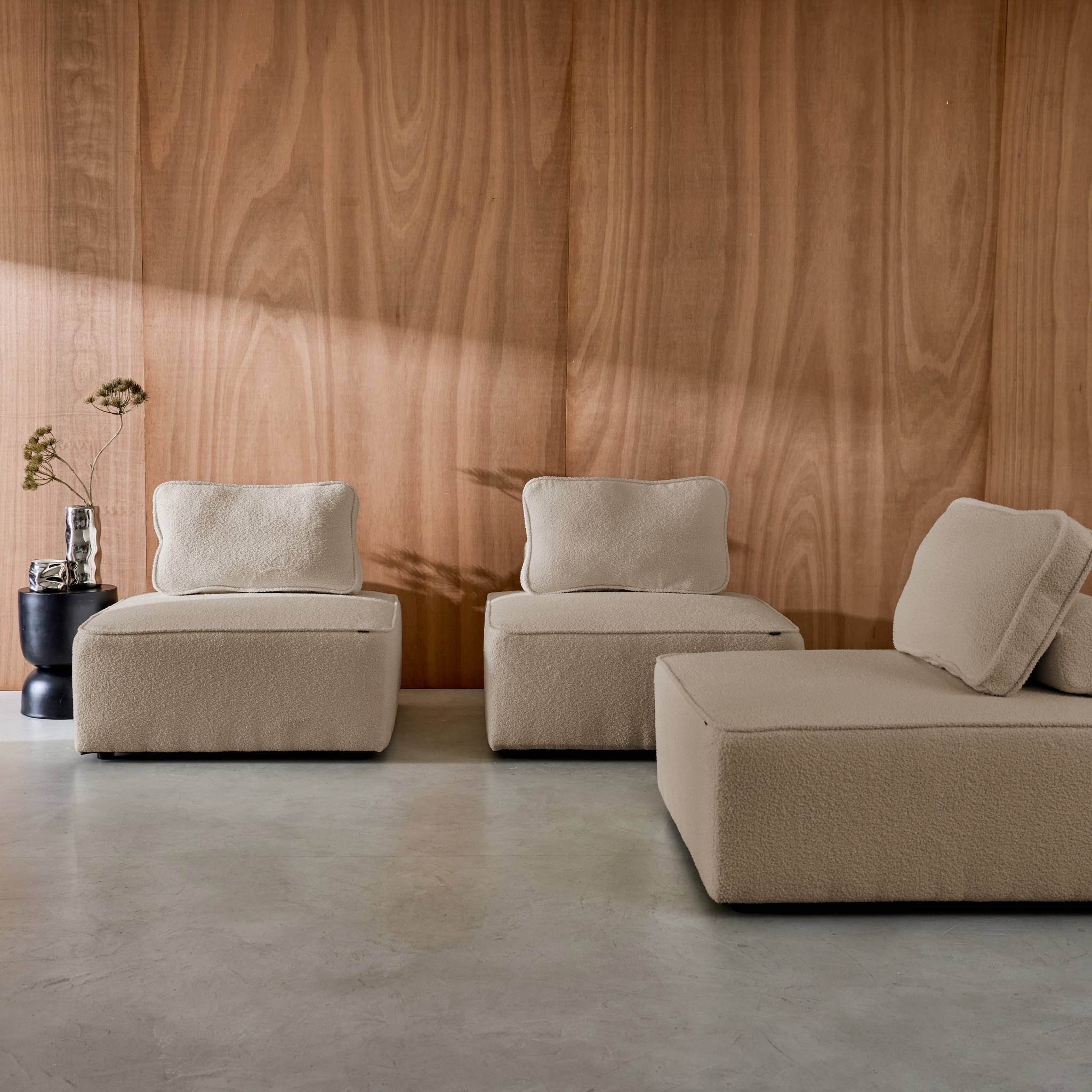 Divano modulare in bouclé, 3 posti, beige