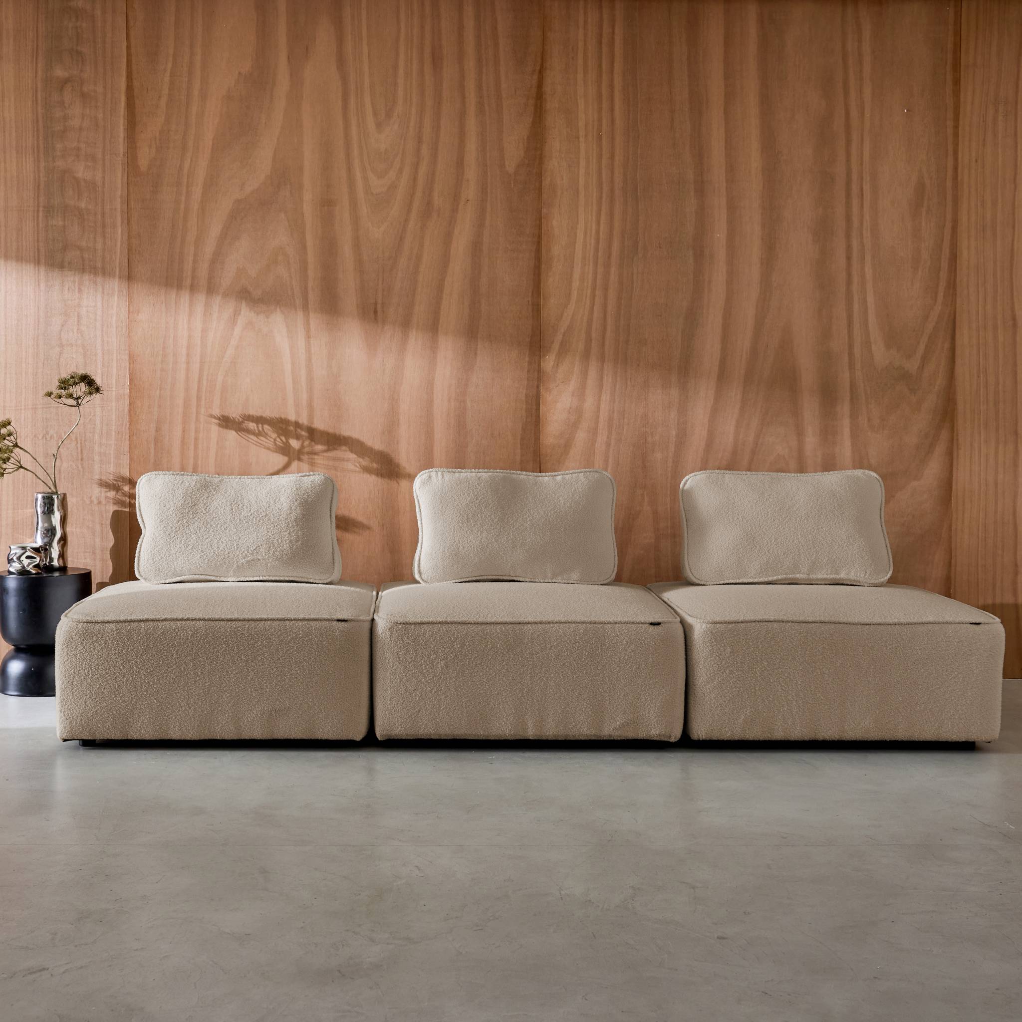 Divano modulare in bouclé, 3 posti, beige