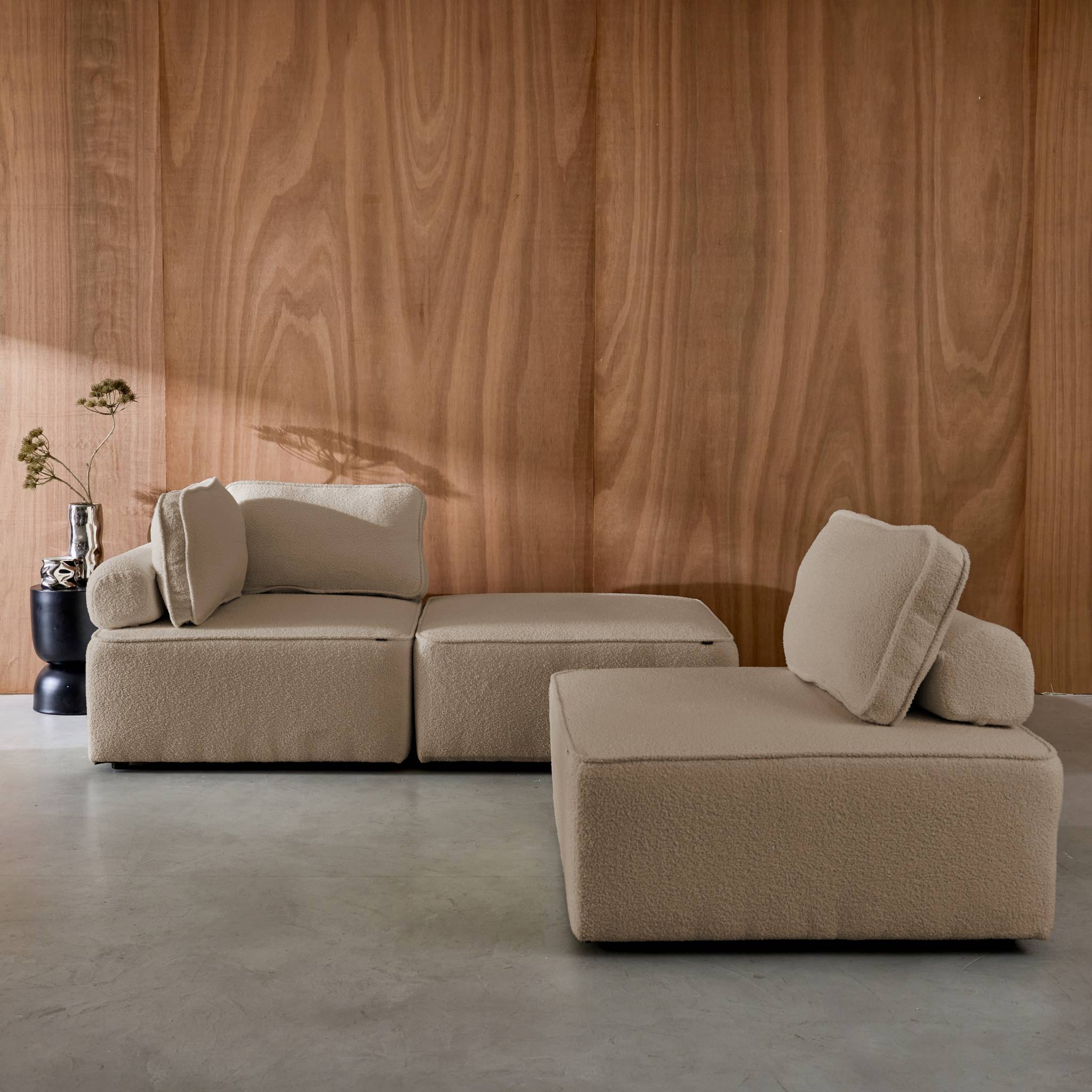 Divano modulare in bouclé, 3 posti, beige