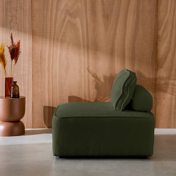 Poltrona per divano modulare in bouclé, 1 posto , verde kaki