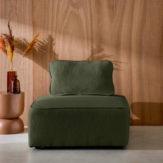 Poltrona per divano modulare in bouclé, 1 posto , verde kaki
