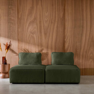 Divano modulare in bouclé, 2 posti, verde kaki