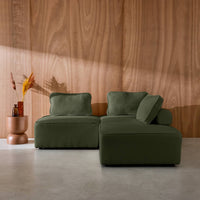 Divano modulare in bouclé, 3 posti, verde kaki