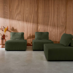Divano modulare in bouclé, 3 posti, verde kaki