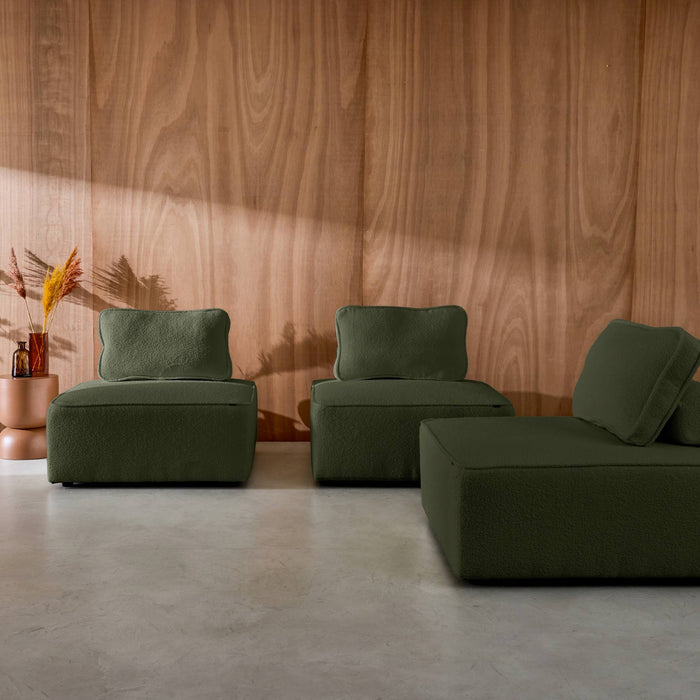 Divano modulare in bouclé, 3 posti, verde kaki