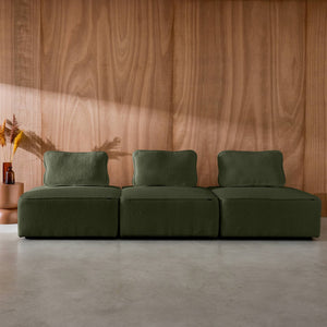 Divano modulare in bouclé, 3 posti, verde kaki