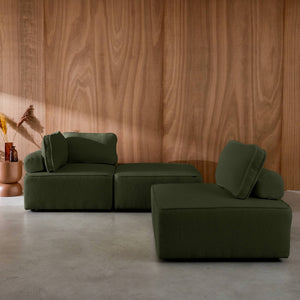 Divano modulare in bouclé, 3 posti, verde kaki
