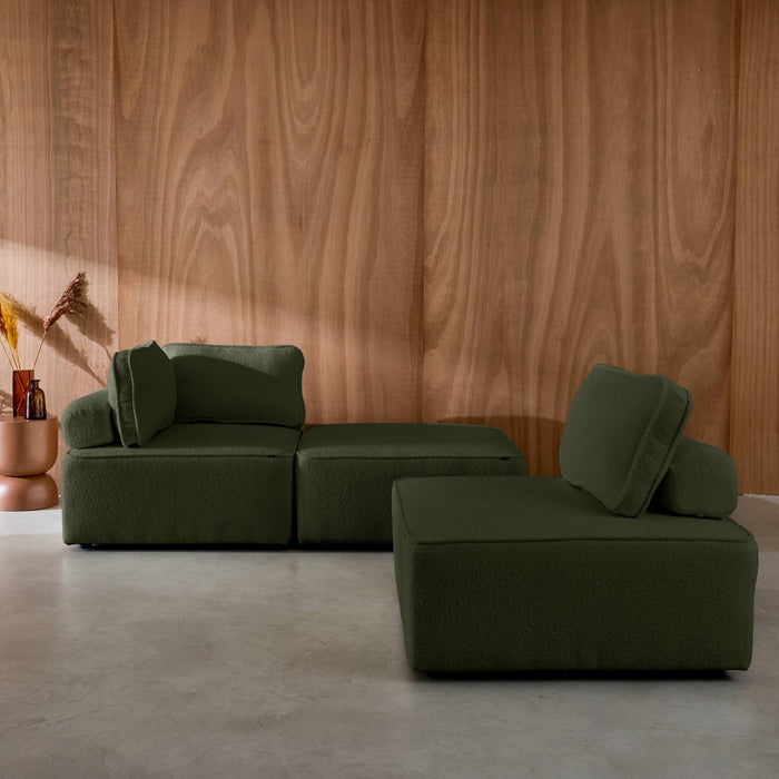 Divano modulare in bouclé, 3 posti, verde kaki