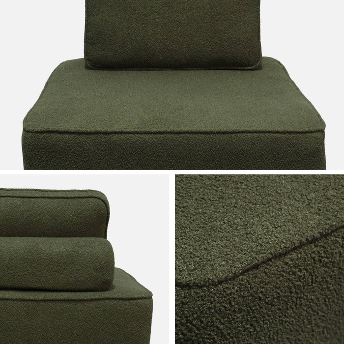 Divano modulare in bouclé, 3 posti, verde kaki