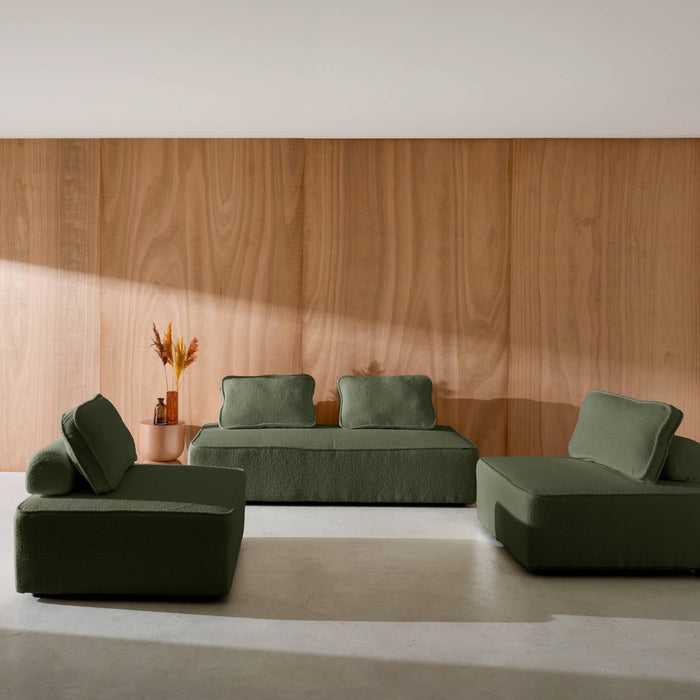 Divano modulare in bouclé, 4 posti, verde kaki