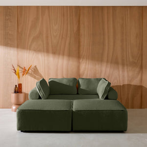 Divano modulare in bouclé, 4 posti, verde kaki