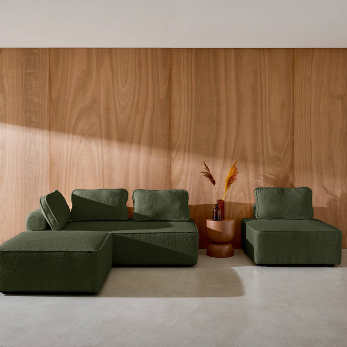 Divano modulare in bouclé, 4 posti, verde kaki
