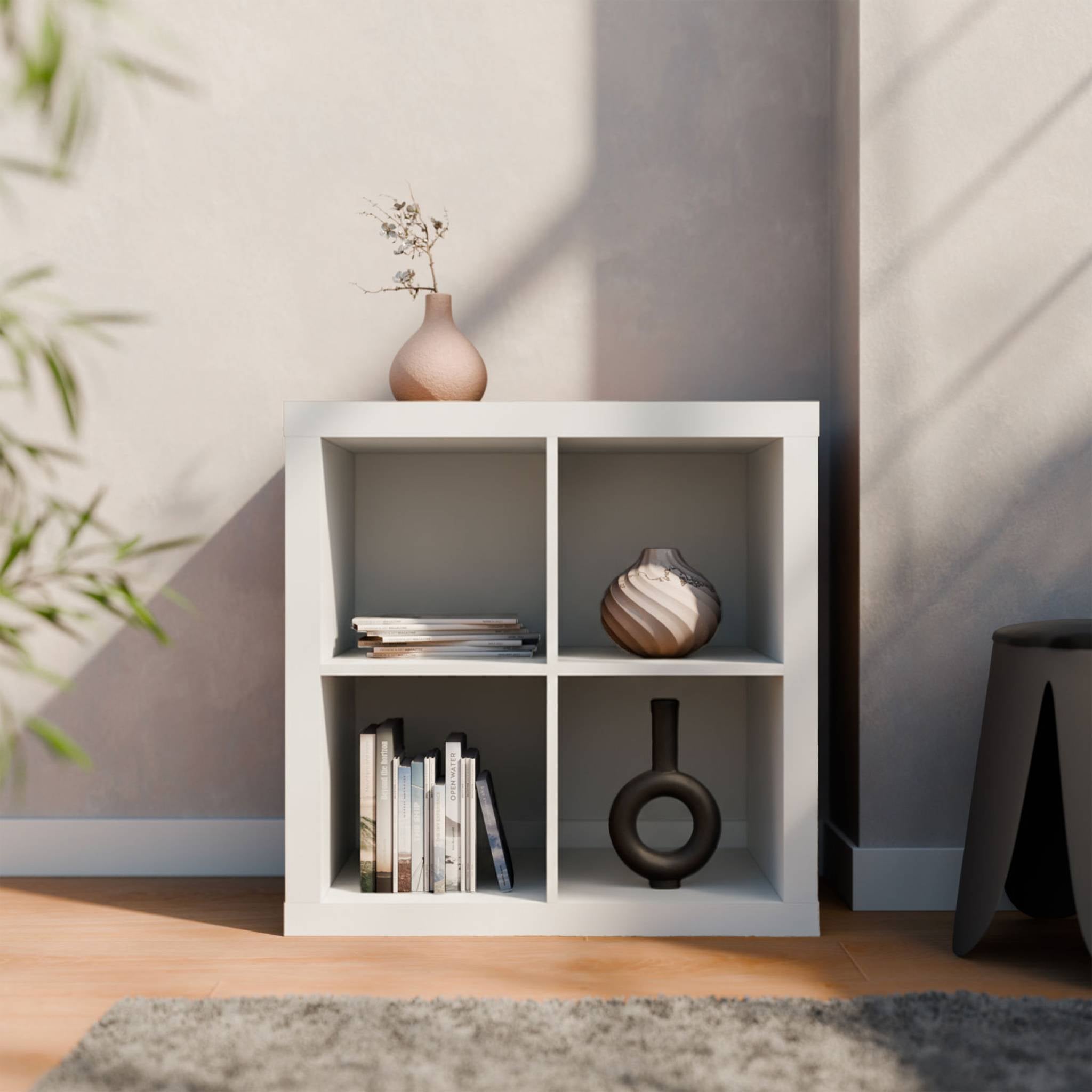 Libreria cubica, 2 livelli, 4 vani, bianco