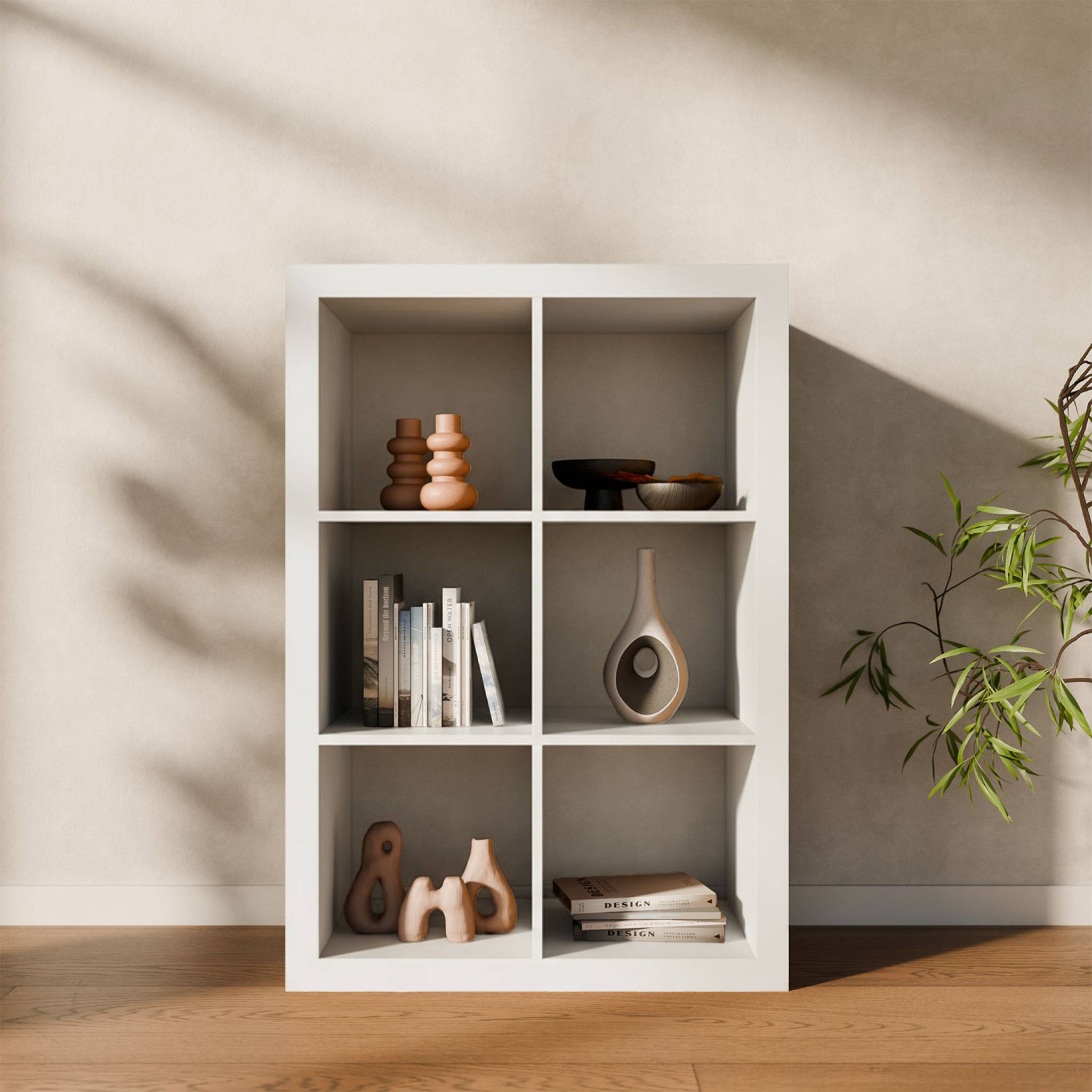 Libreria a 2 livelli con 6 scomparti, bianco