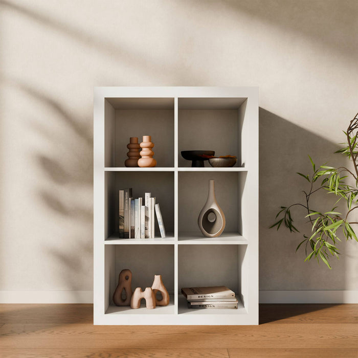 Libreria a 2 livelli con 6 scomparti, bianco