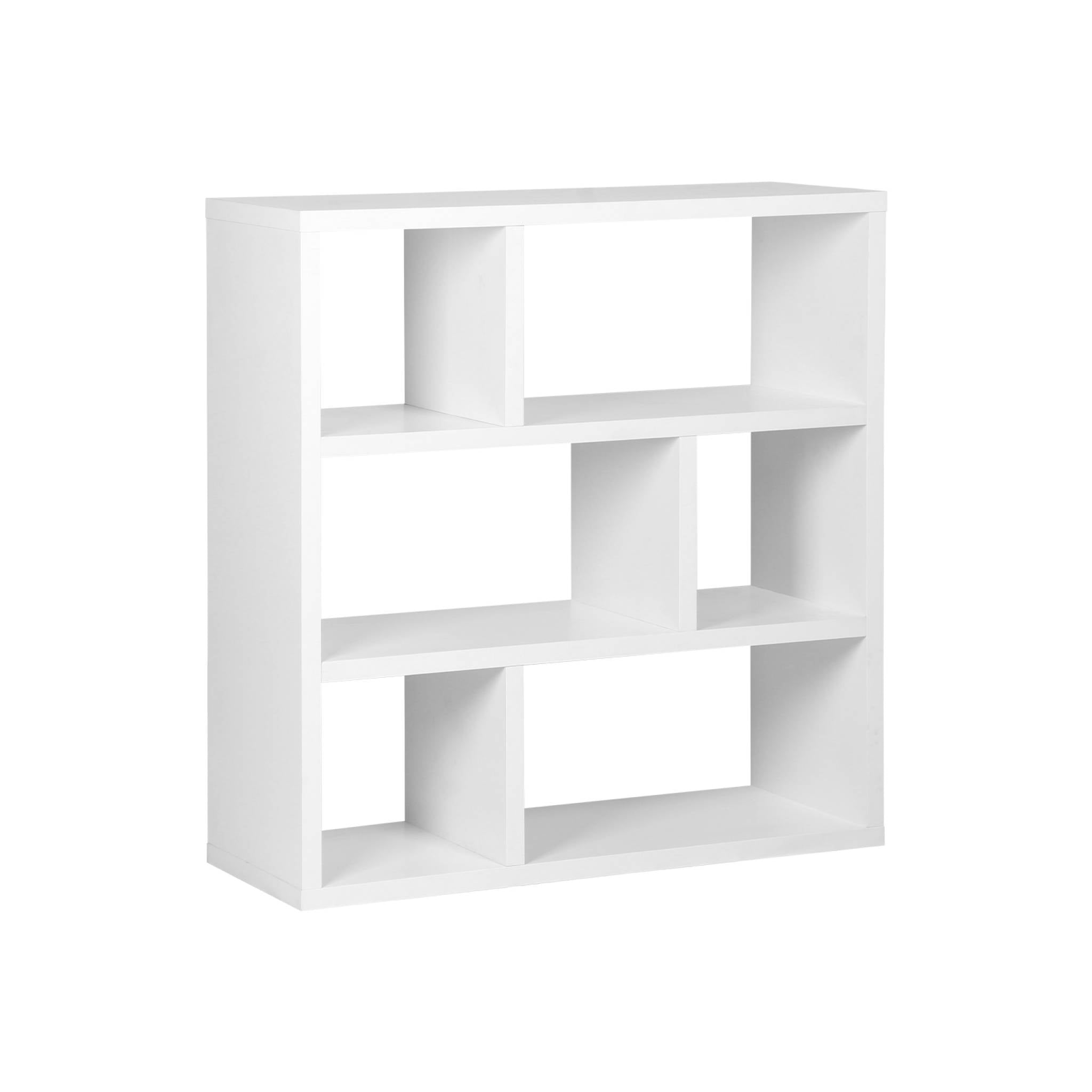 Libreria asimmetrica a 3 livelli con 6 vani, bianco