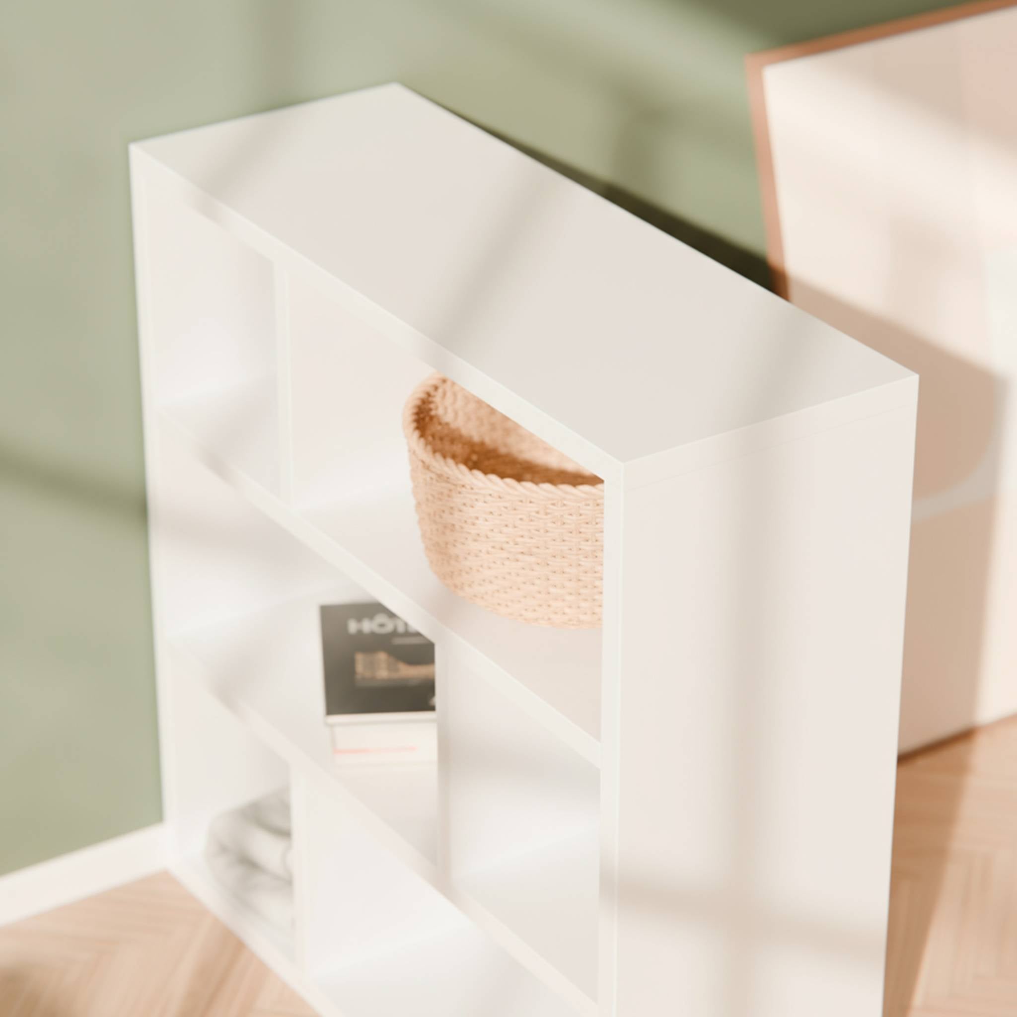 Libreria asimmetrica a 3 livelli con 6 vani, bianco