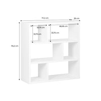 Libreria asimmetrica a 3 livelli con 6 vani, bianco