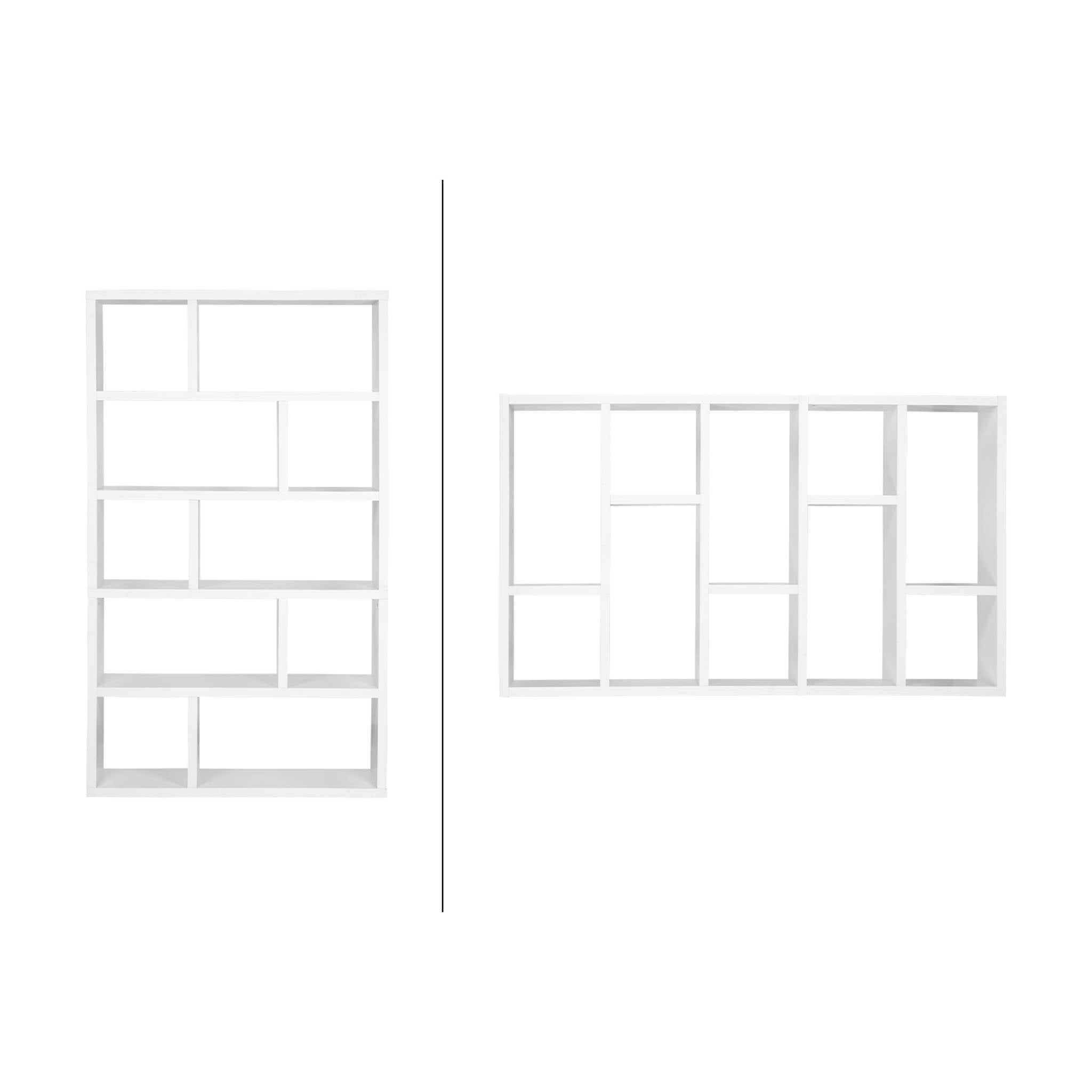 Libreria asimmetrica a 5 livelli con 10 scomparti, bianco