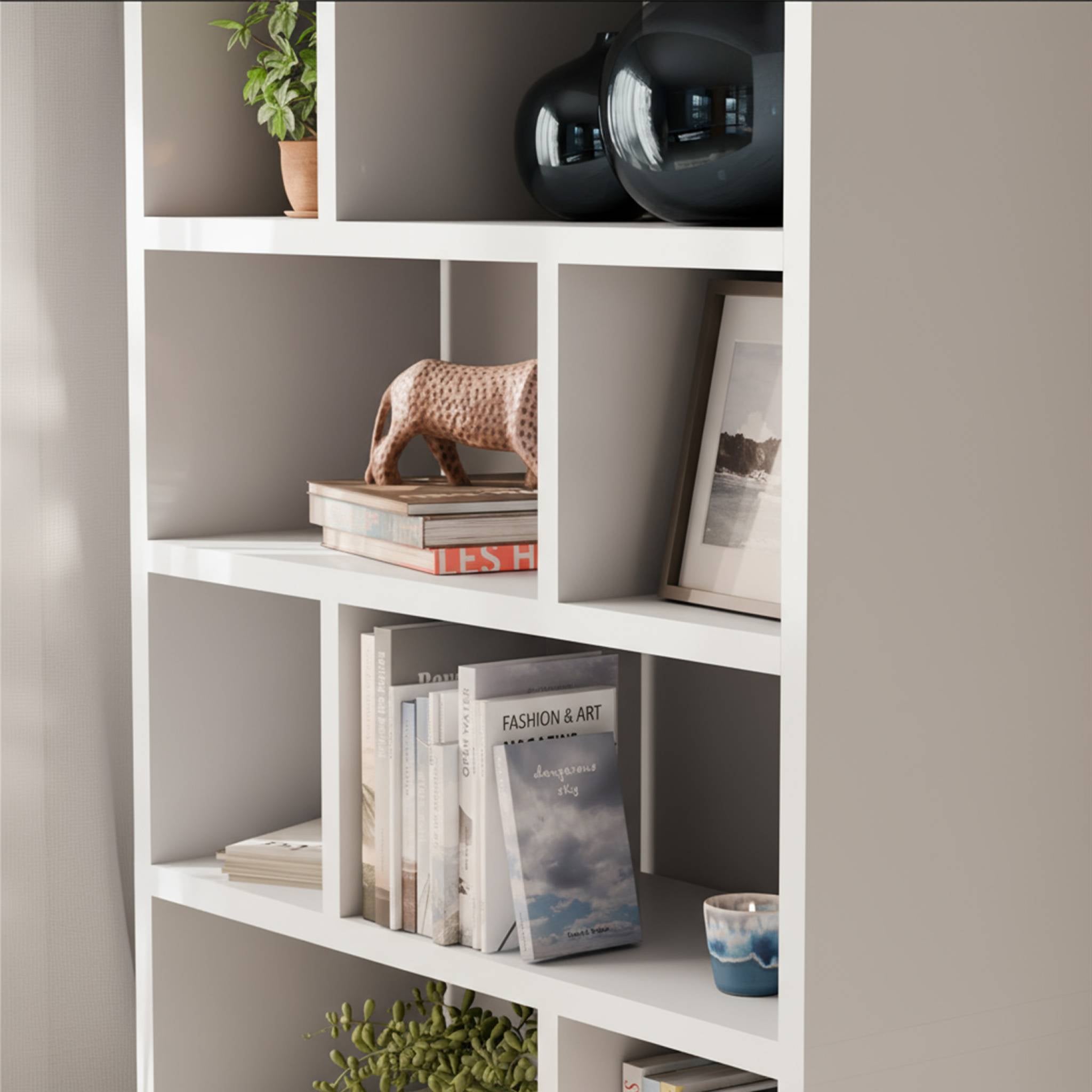 Libreria asimmetrica a 5 livelli con 10 scomparti, bianco