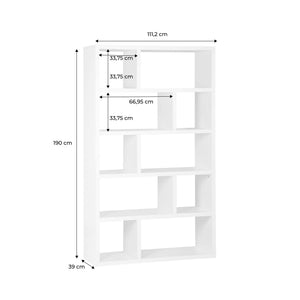 Libreria asimmetrica a 5 livelli con 10 scomparti, bianco