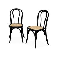 Set di 2 sedie vintage in legno e rattan, nero