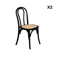 Set di 2 sedie vintage in legno e rattan, nero