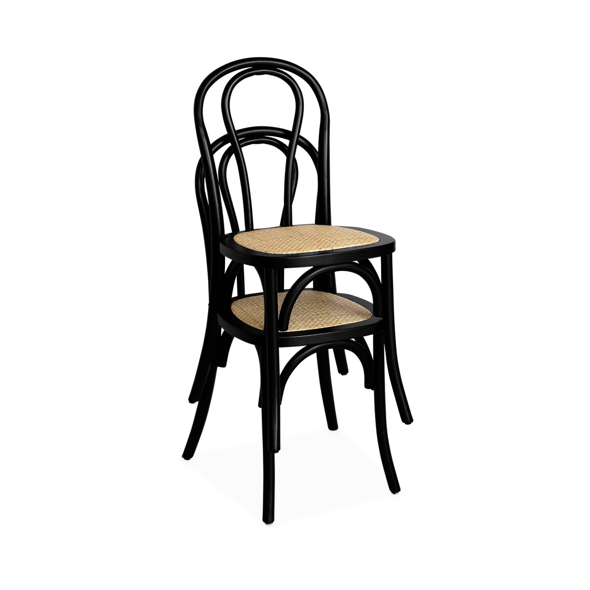 Set di 2 sedie vintage in legno e rattan, nero