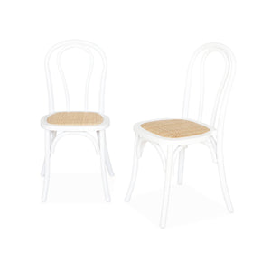 Set di 2 sedie vintage in legno e rattan, bianco
