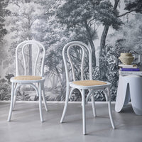 Set di 2 sedie vintage in legno e rattan, bianco