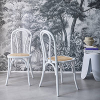 Set di 2 sedie vintage in legno e rattan, bianco