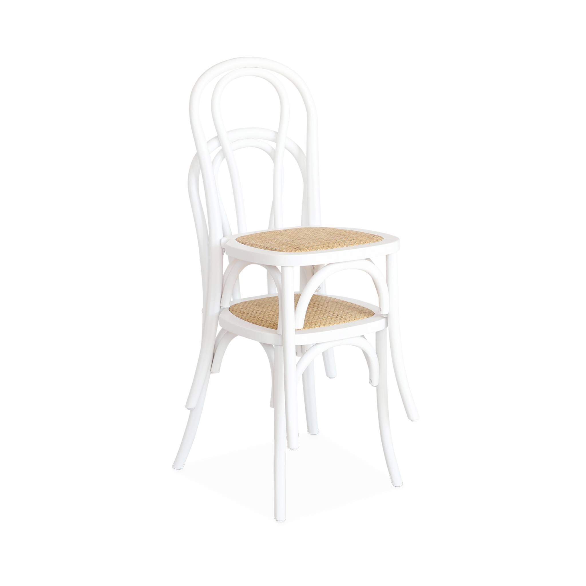 Set di 2 sedie vintage in legno e rattan, bianco