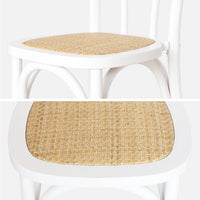 Set di 2 sedie vintage in legno e rattan, bianco