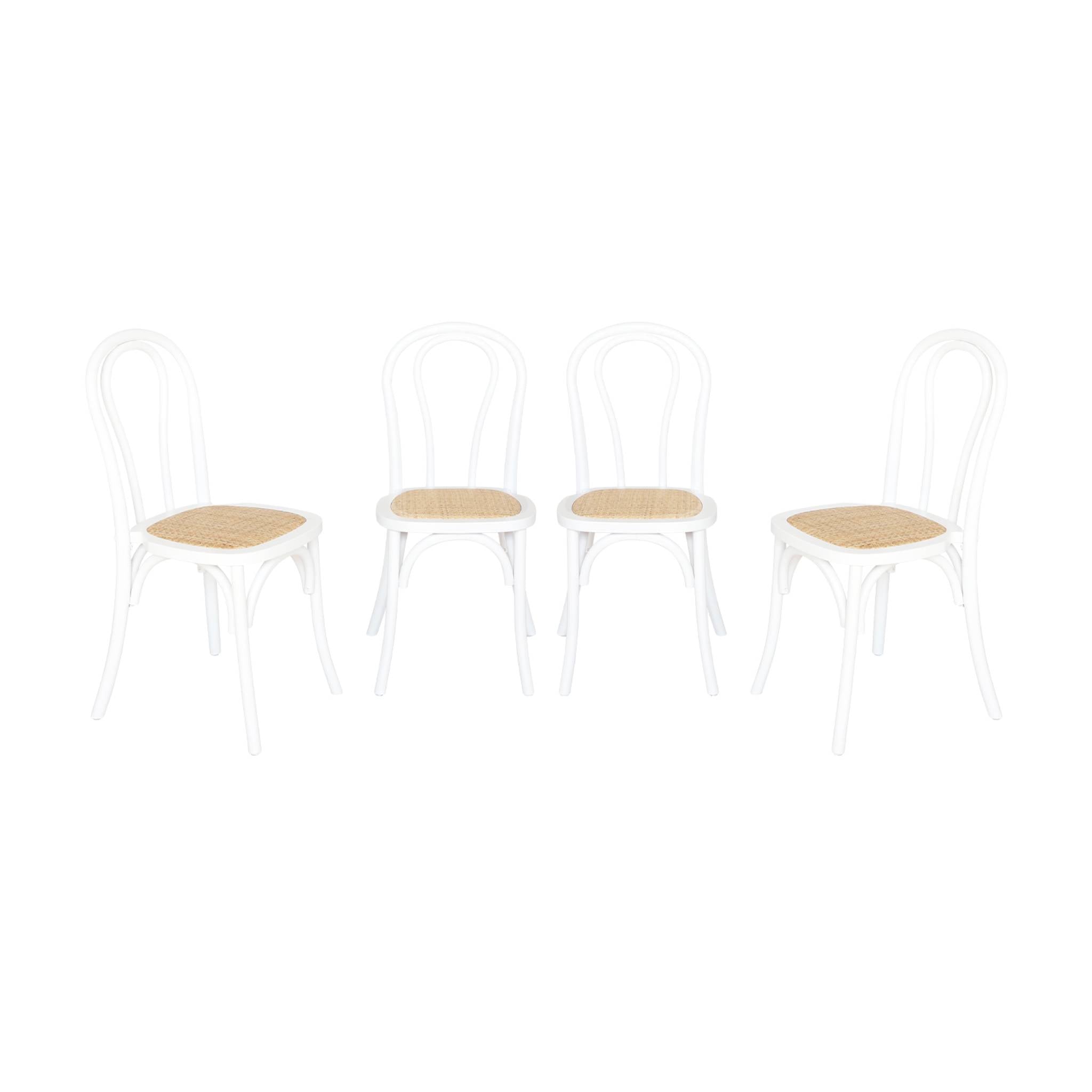 Set di 4 sedie vintage in legno e rattan, bianco