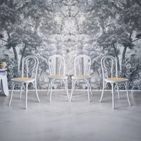Set di 4 sedie vintage in legno e rattan, bianco