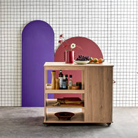 Carrello da cucina decorazione legno con portabottiglie, 100cm,