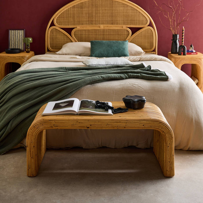 Panca, fine letto in rattan naturale, 100cm, marrone naturale