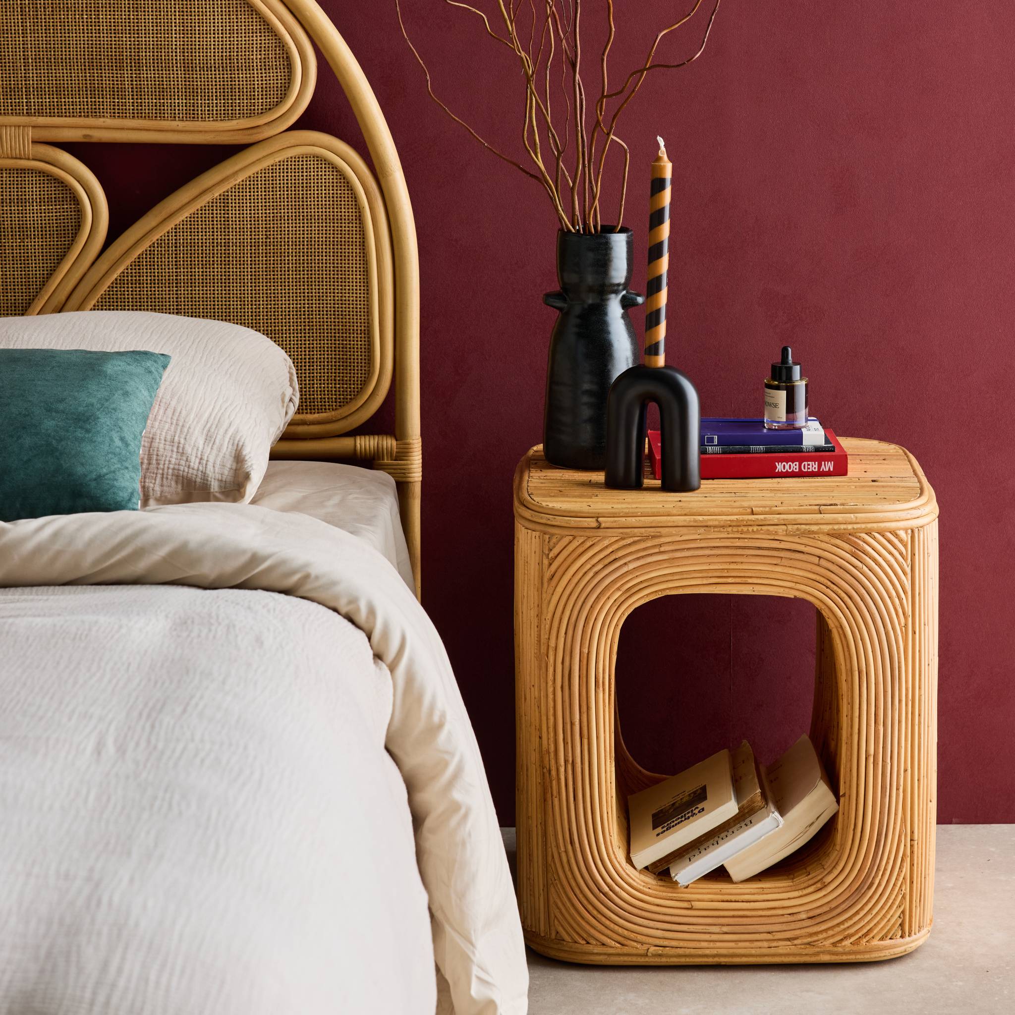 Tavolino con nicchia, in rattan naturale, marrone naturale