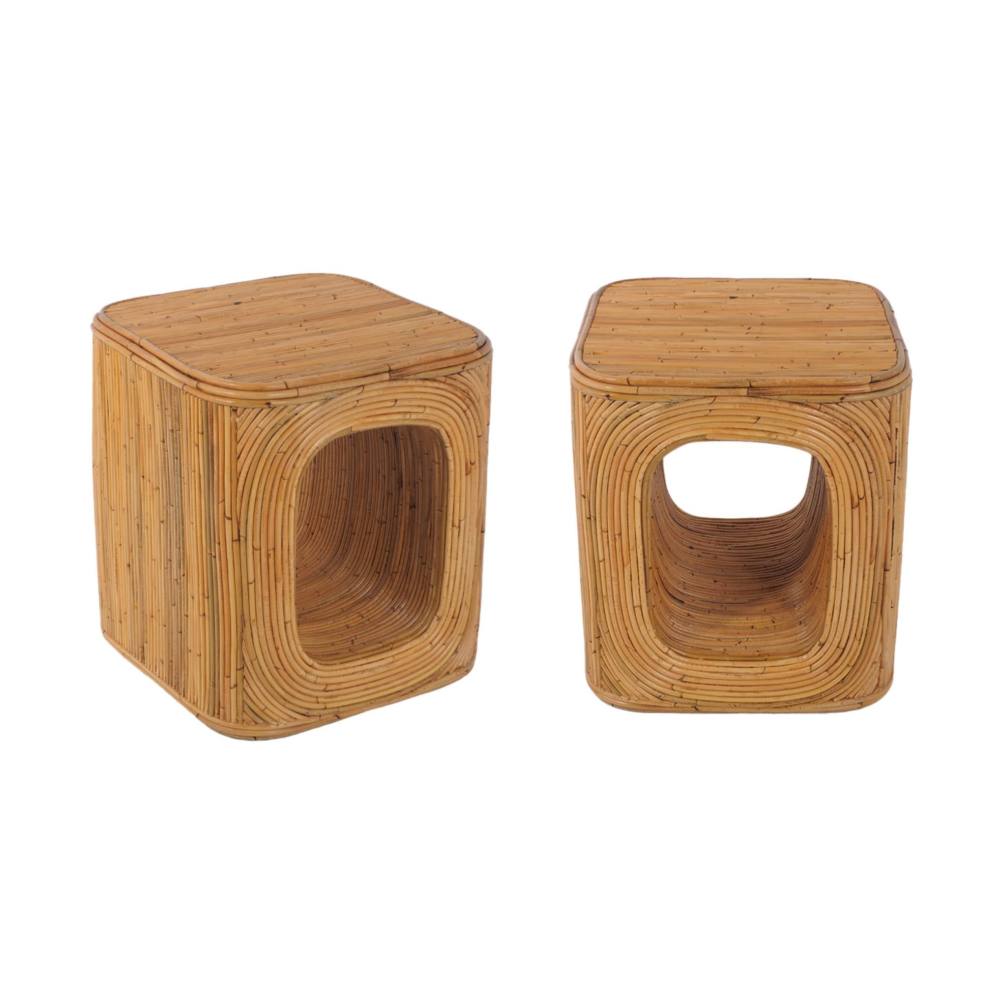 Tavolino da notte in rattan naturale, set di 2, naturale