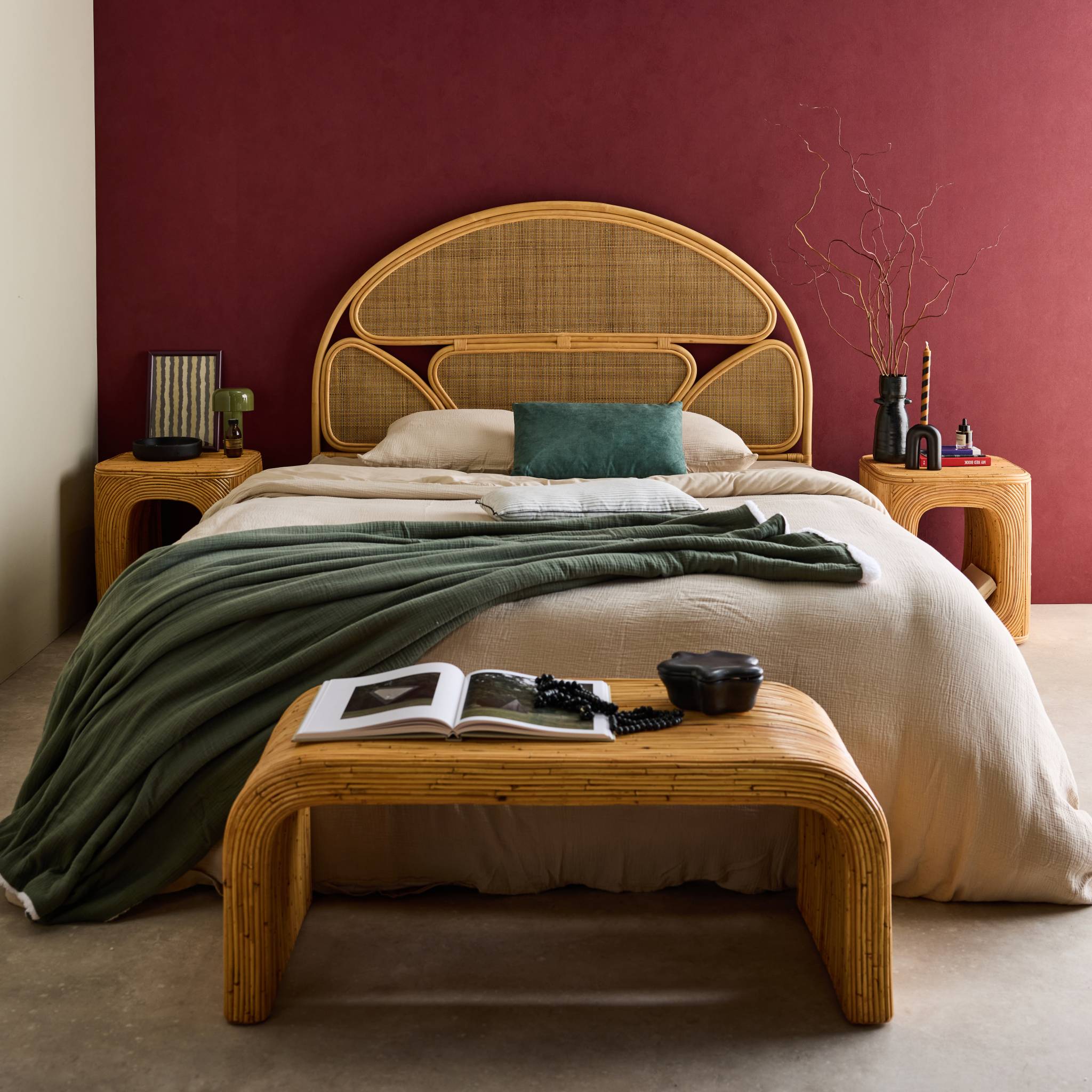 Tavolino da notte in rattan naturale, set di 2, naturale