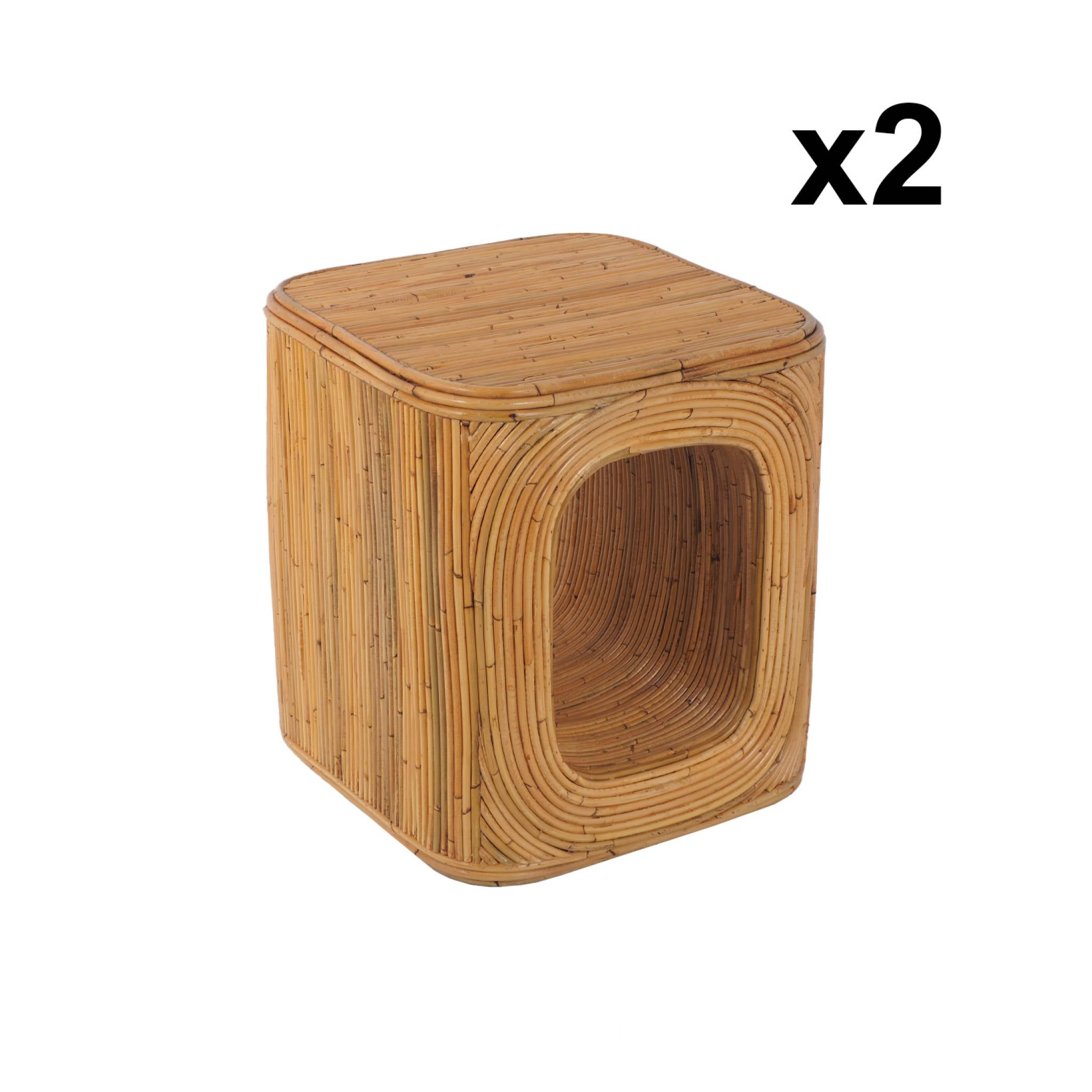 Tavolino da notte in rattan naturale, set di 2, naturale