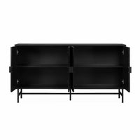 Credenza a 4 ante nera scanalata effetto legno, 157.5cm, nero
