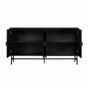 Credenza a 4 ante nera scanalata effetto legno, 157.5cm, nero