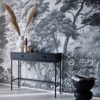 Consolle con effetto legno scanalato nero a 2 cassetti, 100cm, nero