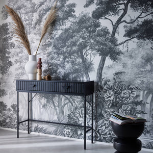 Consolle con effetto legno scanalato nero a 2 cassetti, 100cm, nero