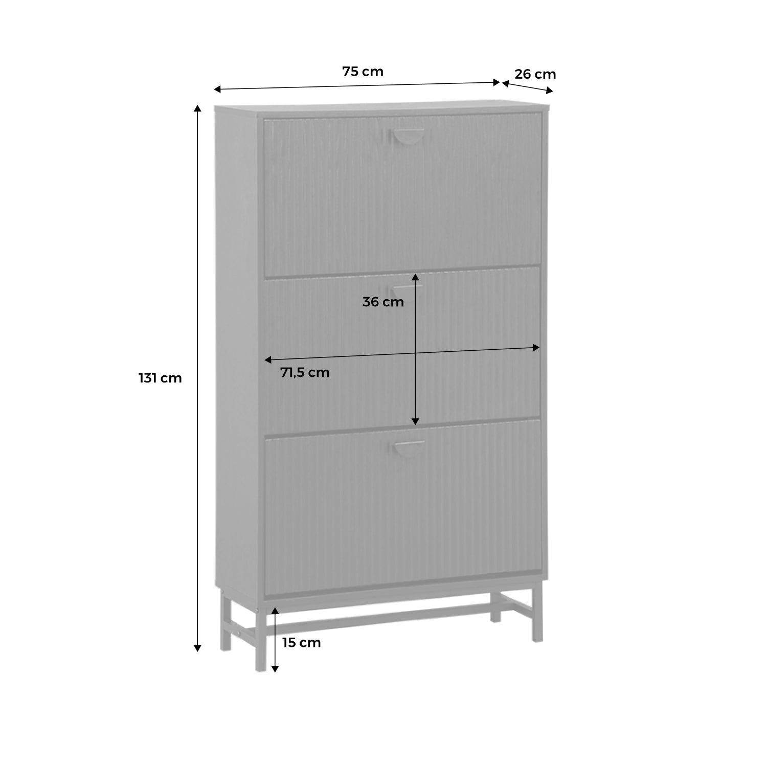 Scarpiera a 3 ante scanalate, nero