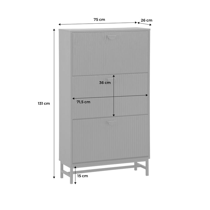 Scarpiera a 3 ante scanalate, nero