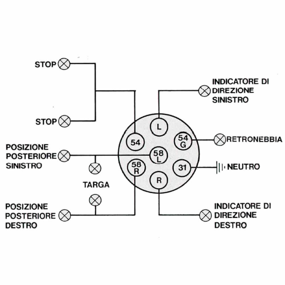 Spina di corrente 7 poli 12 volt per carrelli regolamentare