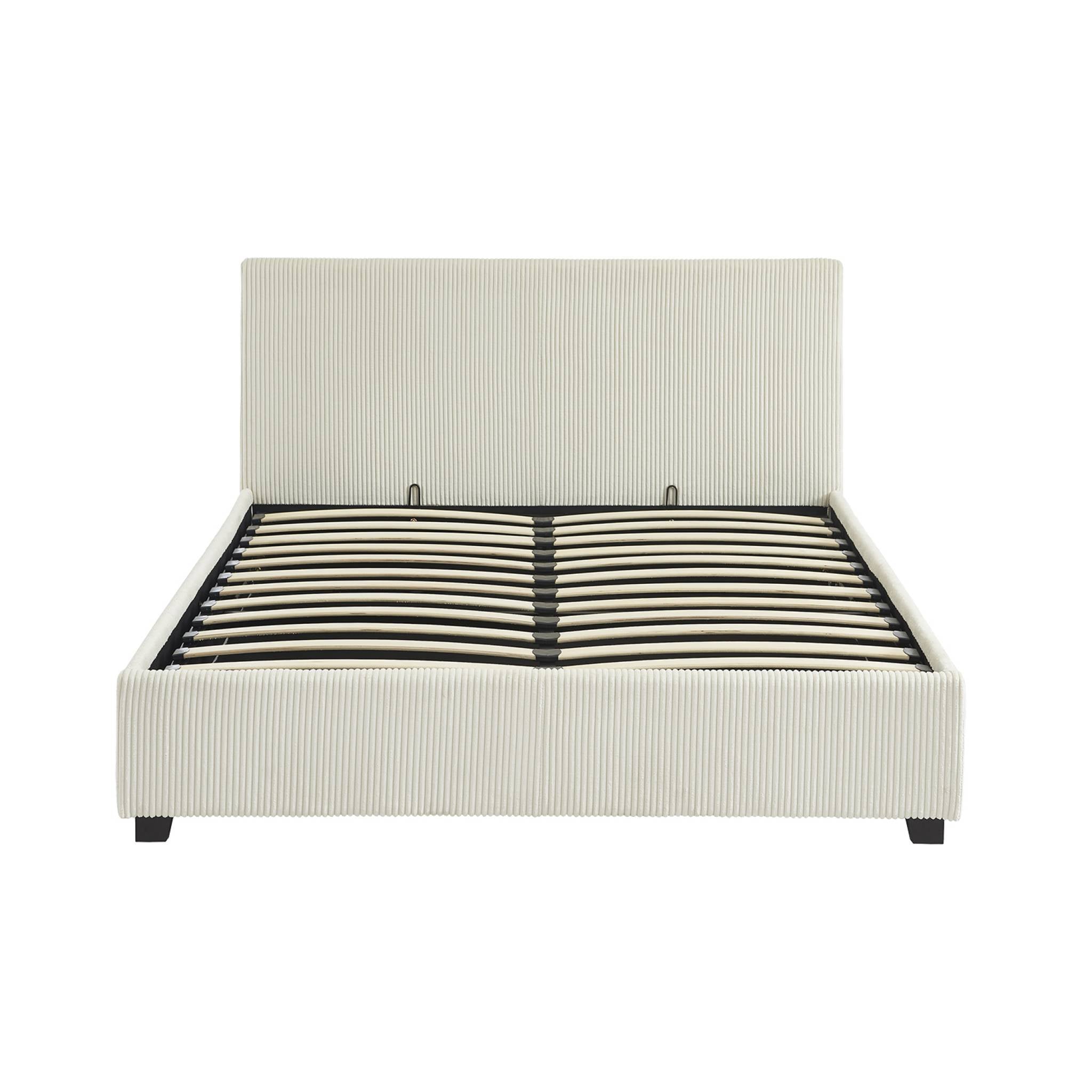 Letto a cassettone con rete a doghe 140cm, velluto a coste grosse,